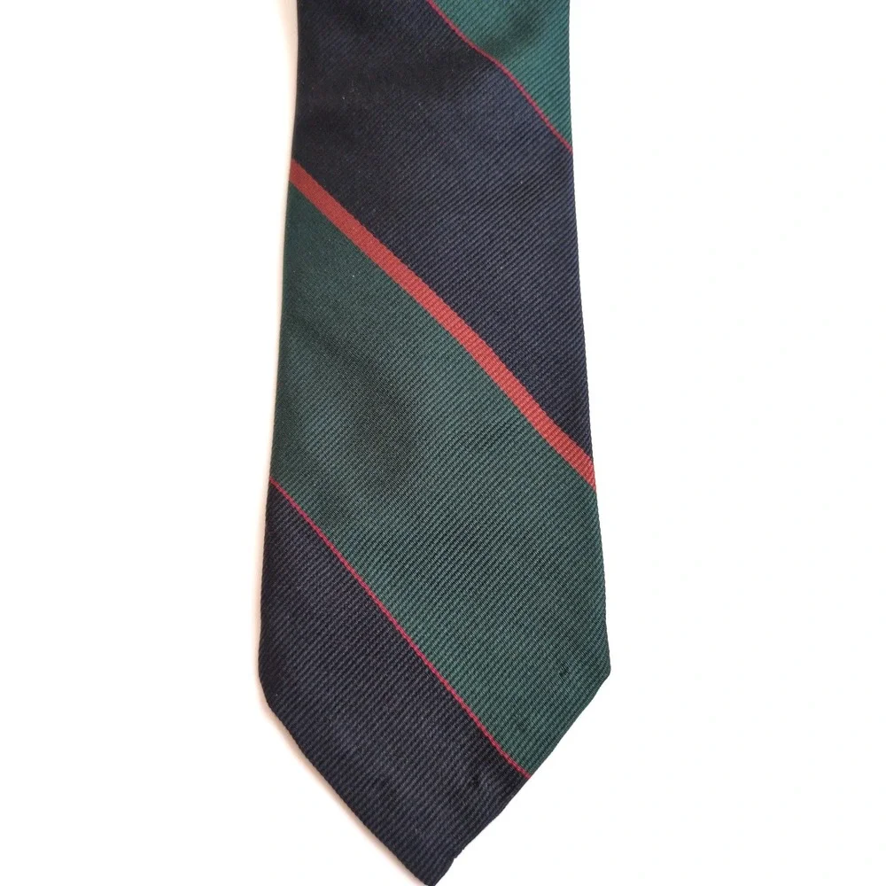 Vtg Polo Ralph Lauren Striped Silk Necktie Navy Green Red Striped Repp Classic